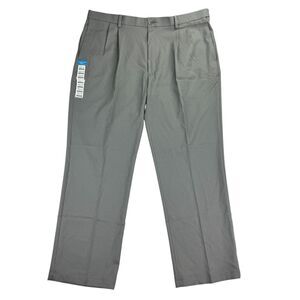 Haggar Mens Big & Tall Cool 18 Pro Classic Fit Pleated Dress Pants Gray 42x32